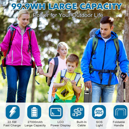 PGYOB Portable Power Station, 99.9Wh Outdoor Generator with Built in Cable, Portable Power Bank Backup Battery for Phone Charge, Travel, Home use, Camping, RV Trip
