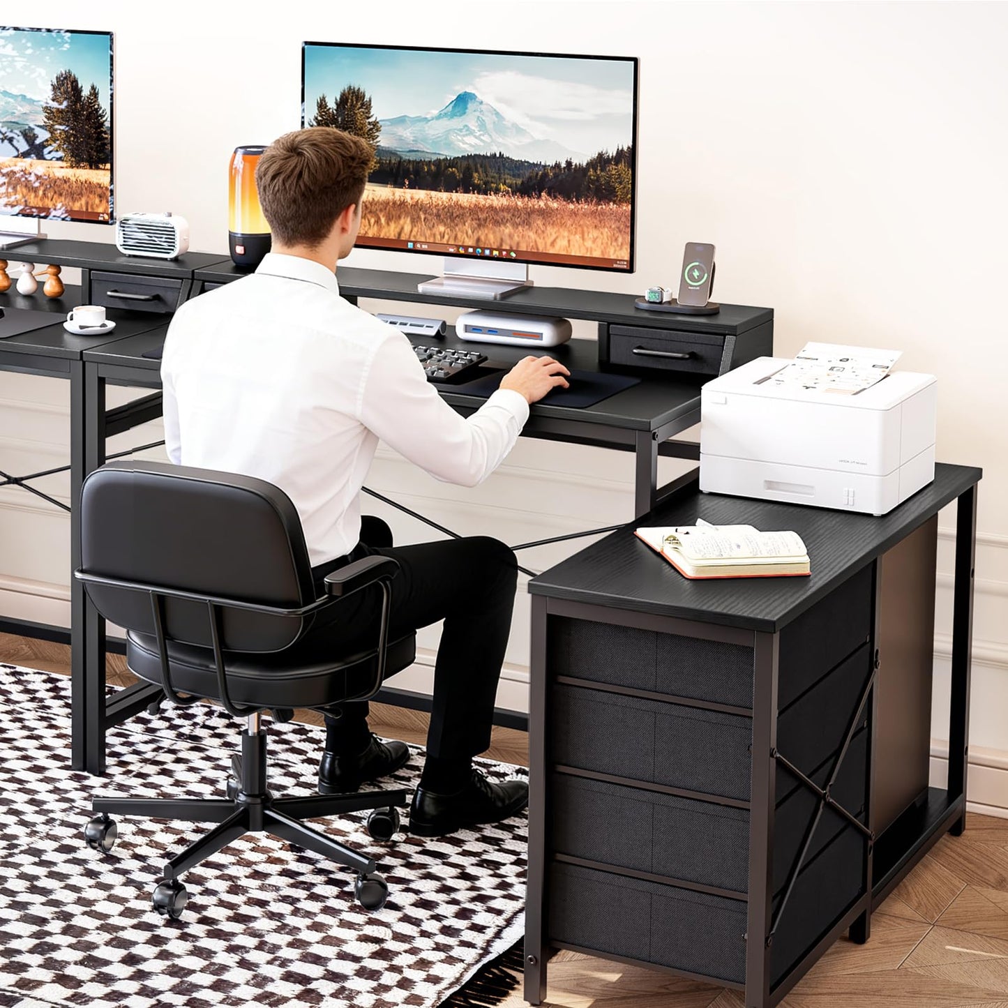 L Shaped Computer Desk with 4 Drawers Reversible Side Storage Shelves 39.3 Inch Office Corner Desk Computer Table Writing Study Table for Home Office Bedroom Small Space