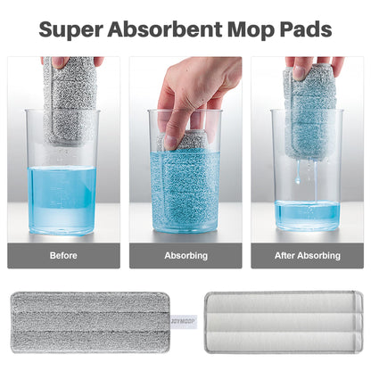 JOYMOOP Hands Free Flat Floor Mop and Bucket with Wringer Set, 3 Washable Microfiber Mops, Wet and Dry Use, Floor Cleaning System