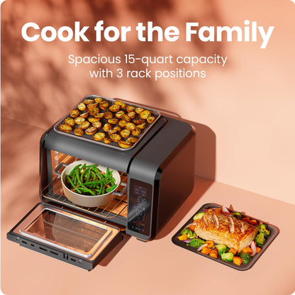 Chefman Air Fryer Toaster Oven Combo, 15 Qt. Countertop Oven for Quick & Healthy Meals, Bake, Broil, Air Fry, Toast, and Bagel Functions, 450°F Max Temp, 4 Slice Toaster Oven Air Fryer Combo – Black