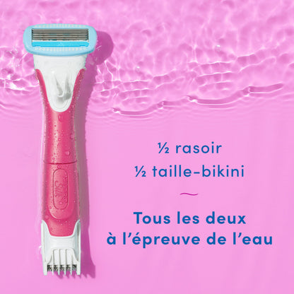 Schick Hydro Silk TrimStyle Hydrating Razor with Bikini Trimmer for Women | 2-in-1 Bikini Razor for Women and Womens Trimmer for Pubic Hair| Includes 1 Waterproof Handle, 1 Refill & 1 AAA Battery