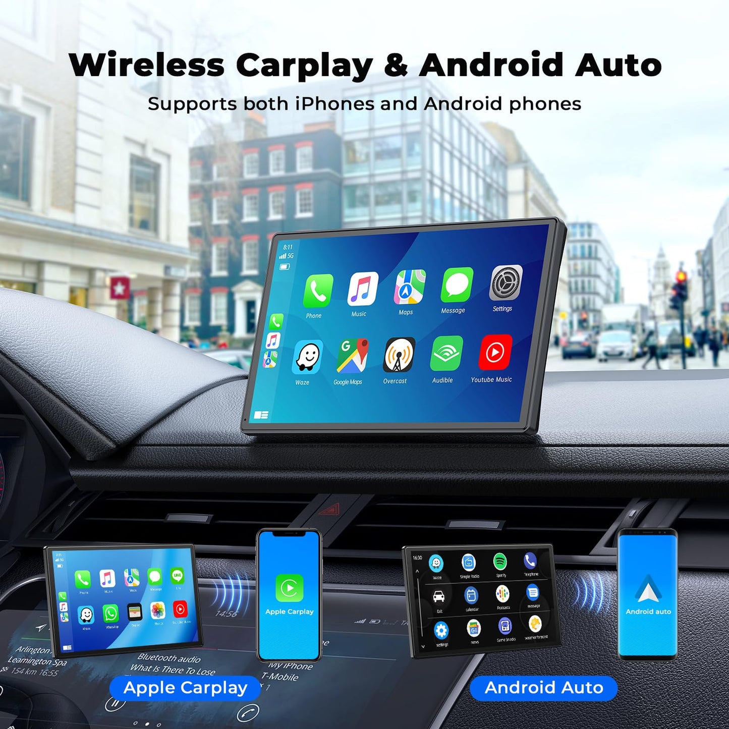 Volam 9'' Apple Carplay Screen for Car, Compatible with Apple Carplay & Android Auto, Portable Carplay Screen with Backup Camera, Mirror Link,Bluetooth, GPS Navigation,Voice Assistant