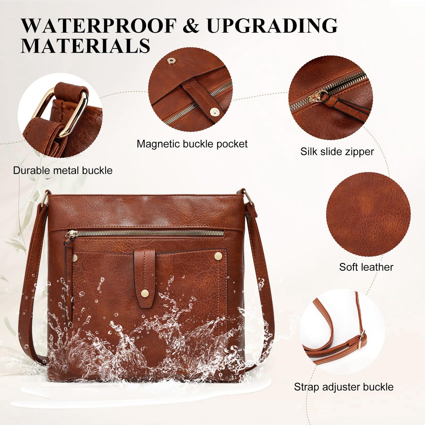 Crossbody Purses for Women, Multi Pocket Casual Crossbody Bag, Adjustable Strap Shoulder Bag (Brown)