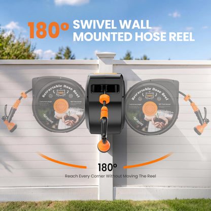 Retractable Garden Hose Reel, 1/2 in x 50 ft Wall Mounted Hose Reel