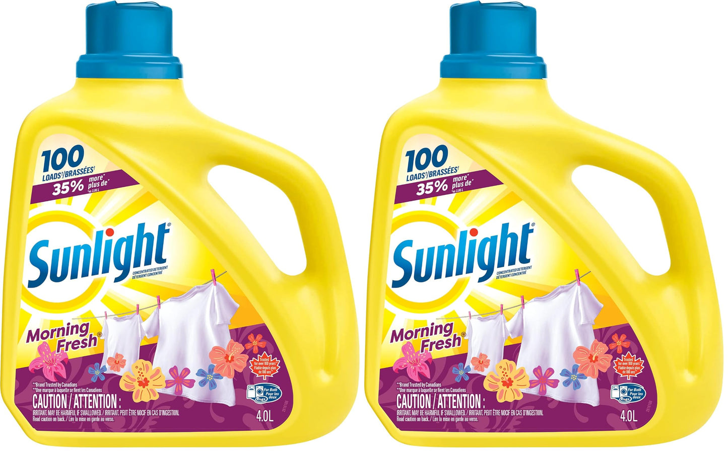Sunlight Morning Fresh Scent Laundry Detergent, 4.0L/100 Loads (Pack of 2)