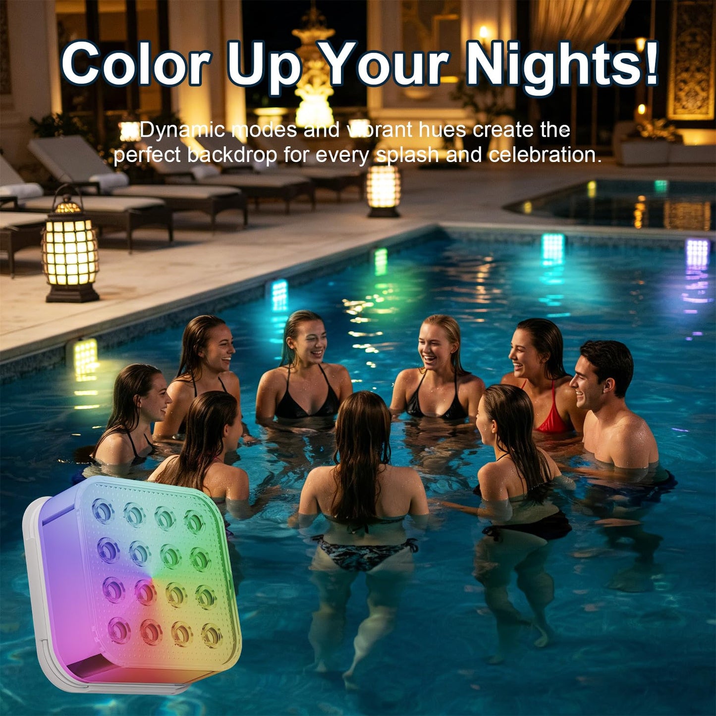 Rechargeable Submersible Pool Lights - Waterproof LED Pool Lights for Above Ground & Inground Pools, 16 Color Changing Underwater Lights with RF Remote, Magnetic Pond Lights for Hot Tub(1, WhiteA)