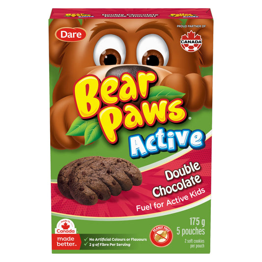 Bear Paws Active Double Chocolate Cookies - Soft Cookie Snack Packs, School Snacks, Made With Real Chocolate Chips, Peanut Free, Family Pack, 175g, 5 Pouches
