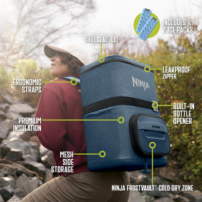 Ninja FrostVault™ Go 36-Can Backpack Cooler, Dry Storage, Lakeshore Blue