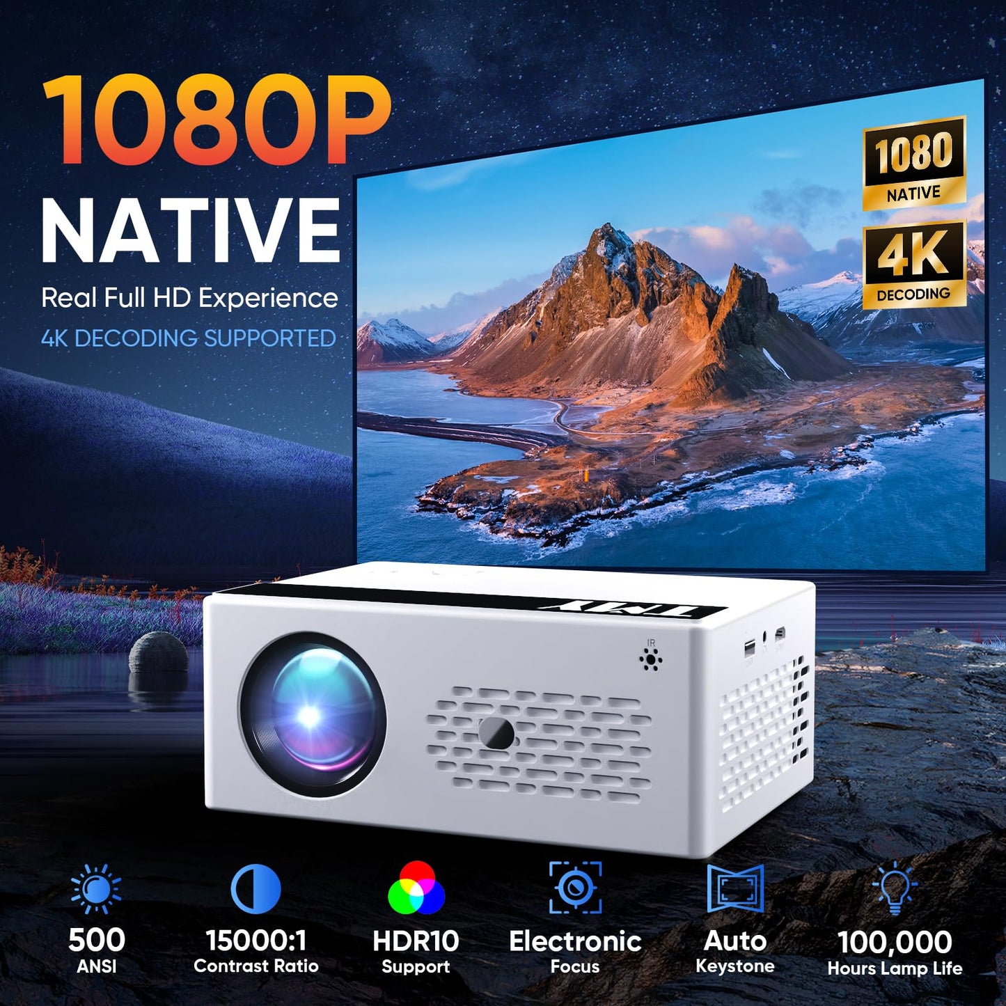 TMY Smart Projector 4K【Bundled with Google TV 14.0】 Mini Projectors Compatible with Netflix, Portable Projecteur with Electric Focus & Keystone, Home Projecteur WiFi6 & Bluetooth for Indoor & Outdoor