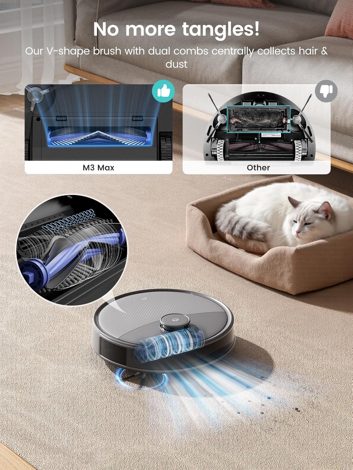 Lefant M3 Max Robot Vacuum and Mop, 20000Pa Suction, 90-Day Self-Emptying, Obstacle Avoidance, Auto Mop Washing&Drying, All-in-One for Pet Hair Carpet, 5G WiFi