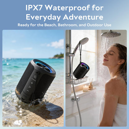 DUDGSIS Portable Bluetooth Speaker Wireless, IPX7 Waterproof Dustproof Mini Speakers, 20W Loud Bass Stereo, 15H Playtime, BT5.3 & TWS, RGB Light, for Outdoor/Shower/Home/Party, Stocking Stuffers