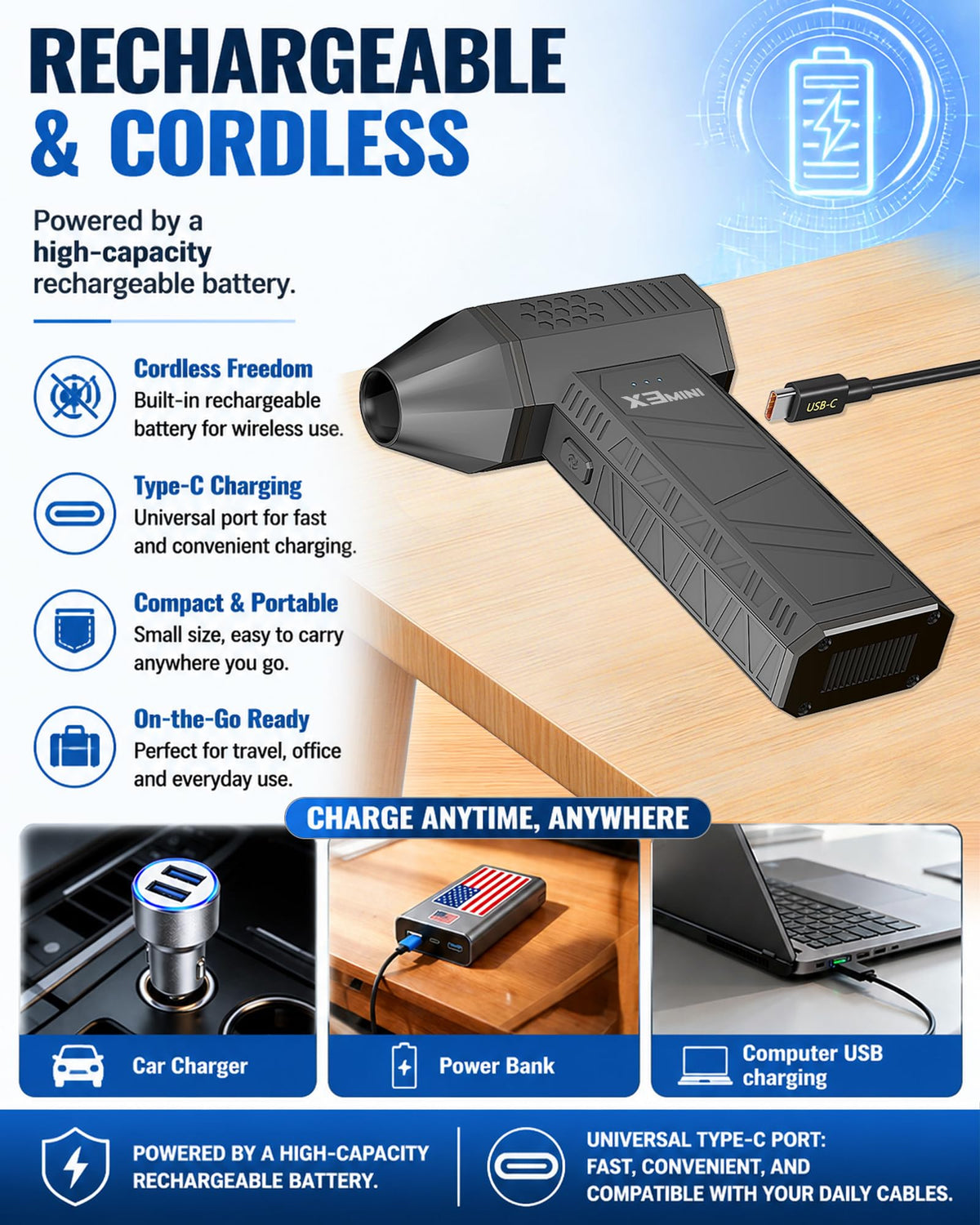 KONPAYDE Compressed Air Duster, 180000RPM Electric Turbo Fan