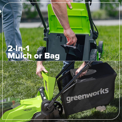Greenworks 48V 17" Lawn Mower, 2 x 24V 4Ah Batteries and Dual Port Charger Included, MO48B2210, Green