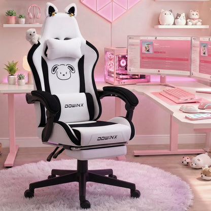 Dowinx Cat Ear Gaming Chair for Adults, Ergonomic Computer Chair with Massage Lumbar Support, Reclining Gamer Chair with Footrest and Headrest, 290 lbs