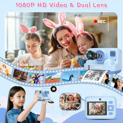 AWANFI Kids Camera Instant Print Toys, 48MP Digital Camera with 1080P Video, 32GB SD Card & 3 Rolls Printing Paper, Fun Instant Print Camera for Kids Ages 3-16, Perfect Christmas & Birthday Gift Blue