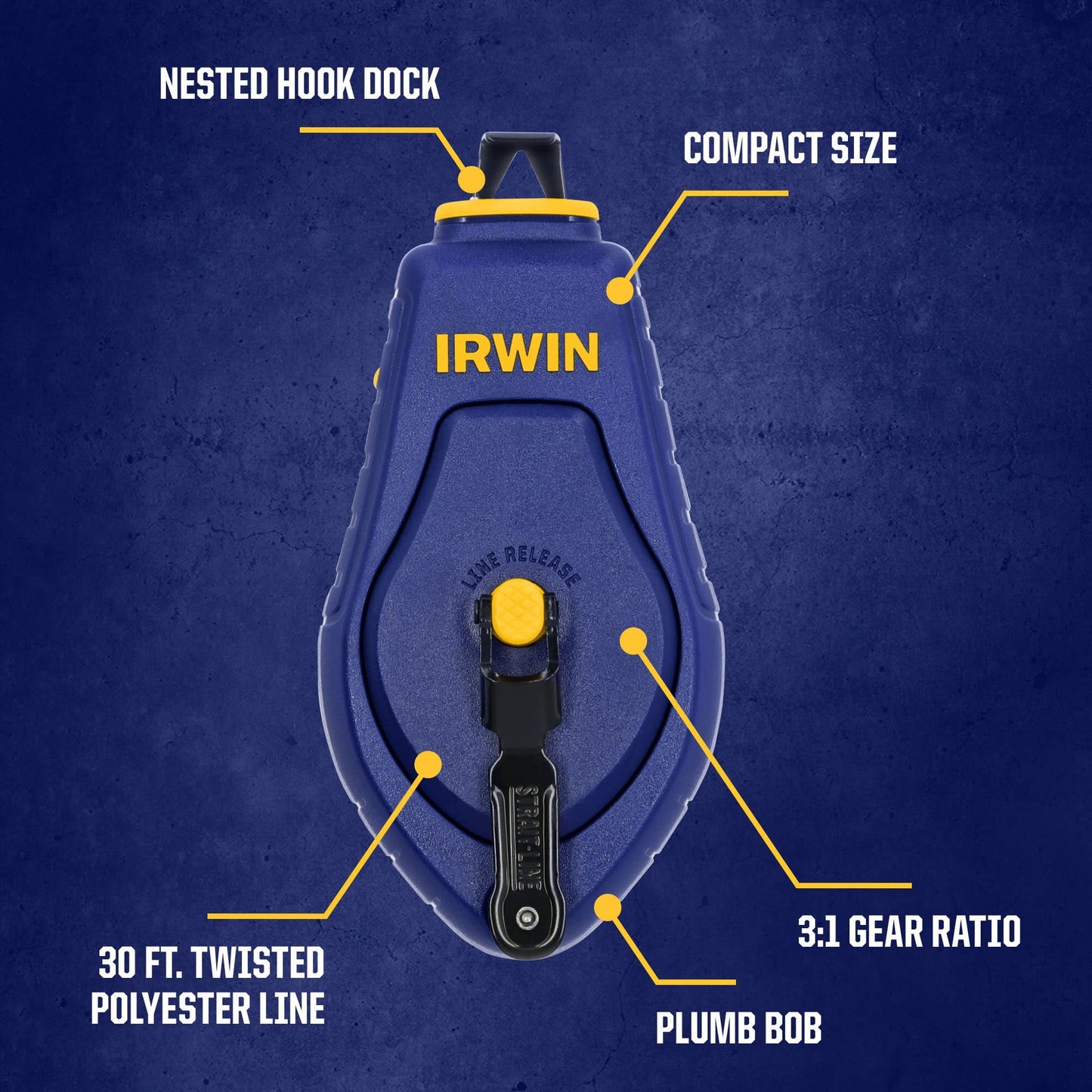 Irwin Tools IRWIN STRAIT-LINE COMPACT Chalk Reel, with Blue Chalk, 100 ft. (IWHT48440BC)