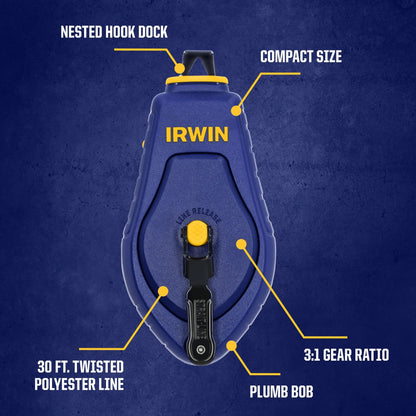 Irwin Tools IRWIN STRAIT-LINE COMPACT Chalk Reel, with Blue Chalk, 100 ft. (IWHT48440BC)