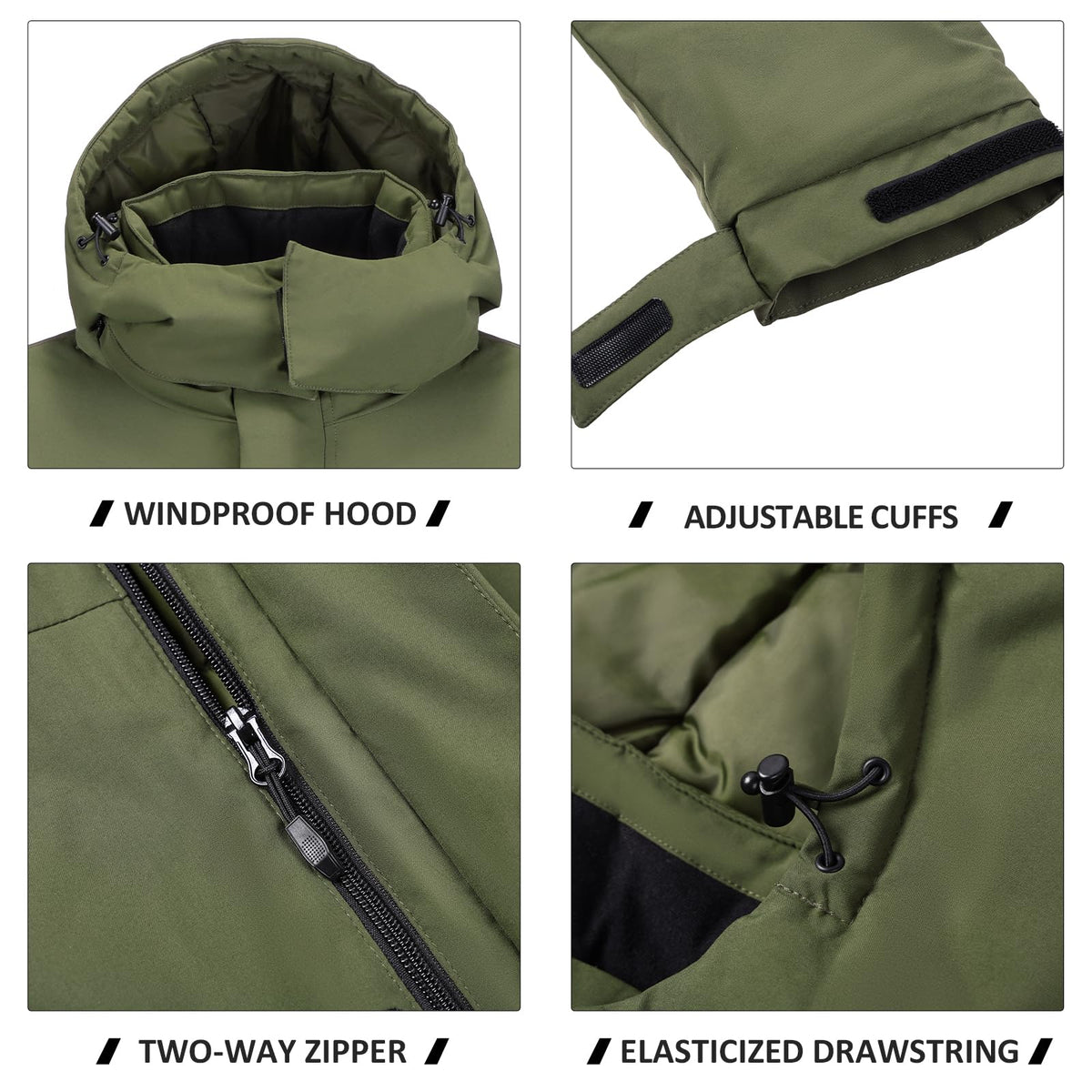 CAMELSPORTS Mens Winter Coats Long Warm Jacket with Hood Casual Quilted Puffer Parka Windproof Jackets, 601-green, Large