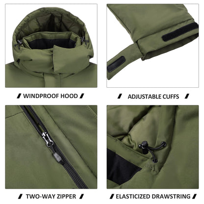 CAMELSPORTS Mens Winter Coats Long Warm Jacket with Hood Casual Quilted Puffer Parka Windproof Jackets, 601-green, Large