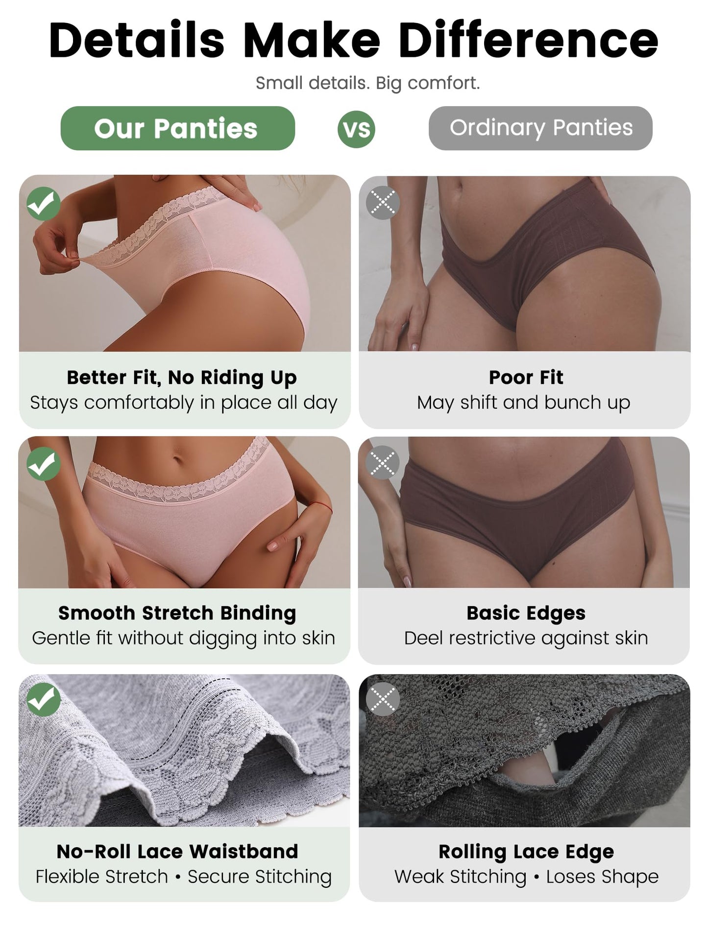 READY TO LOVE Cotton Underwear Womens Panties Ladies Bikini Clothing 6 Pack