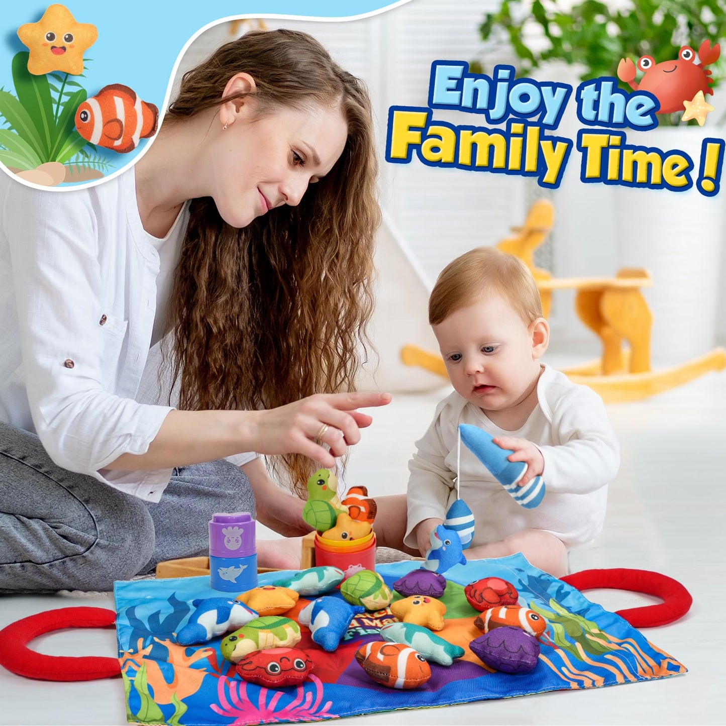 ZOOI 24PCS Cloth Fishing Game, Montessori Toys Gifts for Toddlers Ages 1-3
