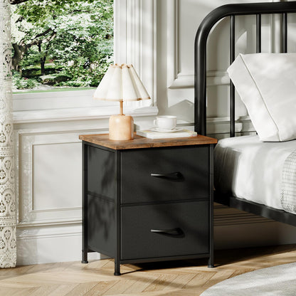 Somdot Nightstand, Bedside Table, 2 Drawers, Black Rustic Brown