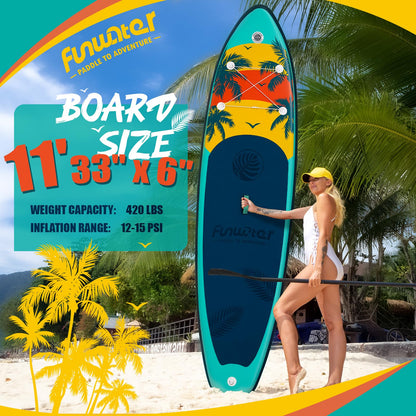 FunWater Inflatable Paddle Board 10'6"/11' Stand Up Paddle Boards with Premium Accessories, SUP Paddleboard for Adults & Youth of All Skill Levels (Emerald Breeze)