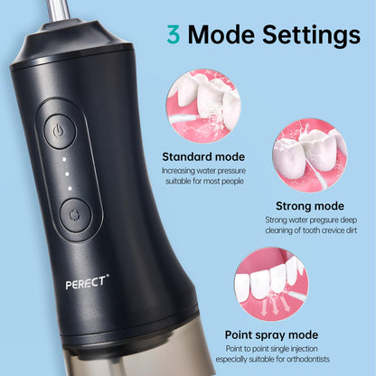 Portable Water Flosser for Travel and Braces Care - 300ML Tank, 3 Modes, 4 Jet Tips, USB Rechargeable, IPX7 Waterproof Oral Irrigator (Black)