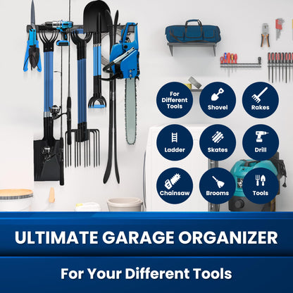 SUKIZZ Garage Storage, Garage Organization, Garage Tool Organizer Wall Mount, Garden Tool Organization and Storage 64 Inches, Max 630lbs Adjustable Metal Hooks, Hangers Garden Yard Tool Rack,