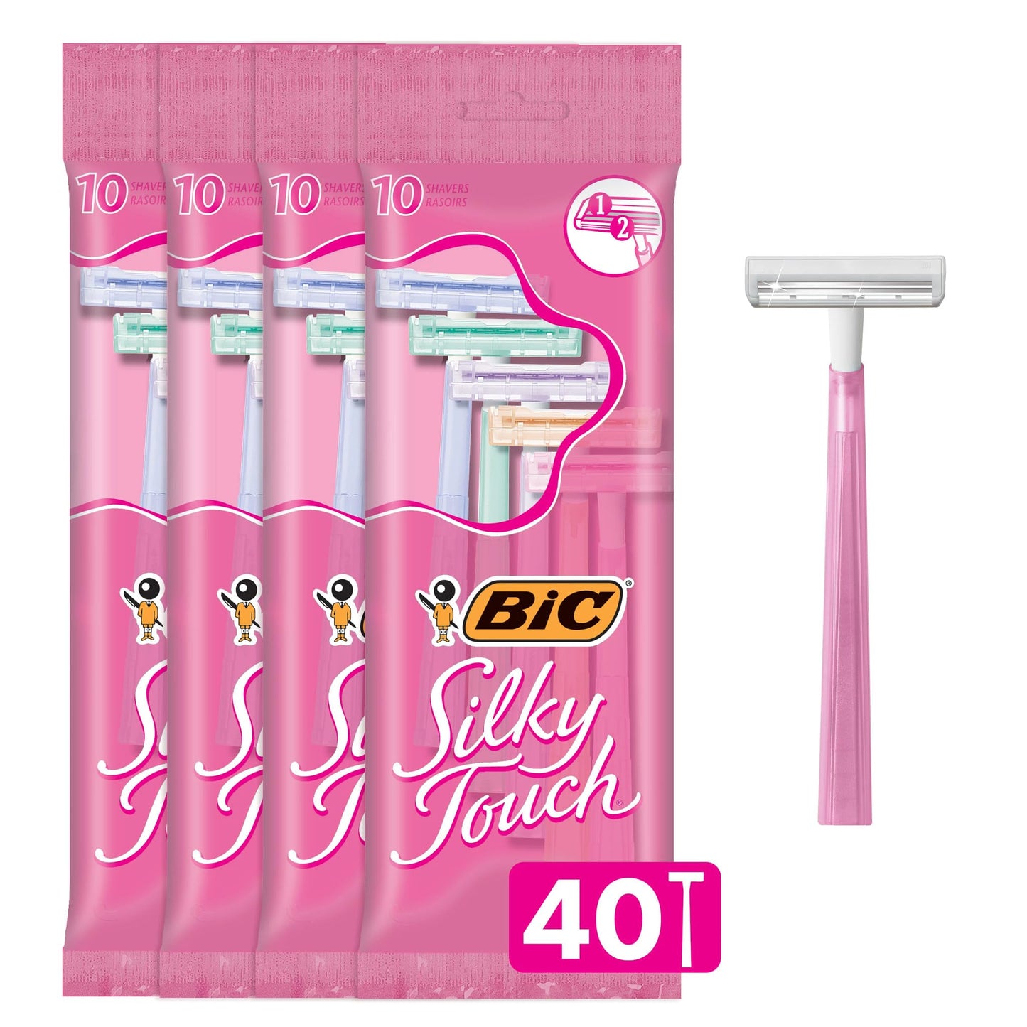 BIC Silky Touch Women's Twin Blade Disposable Razor, 40 Count