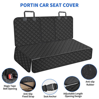 Portin Dog Car Seat Covers Pet Seat Cover, Waterproof Nonslip Bench Rear Seat Cover Compatible for Middle Seat Belt Fits Most Cars Trucks and SUVs MPVs (Black-Large Size, 60in Wide)