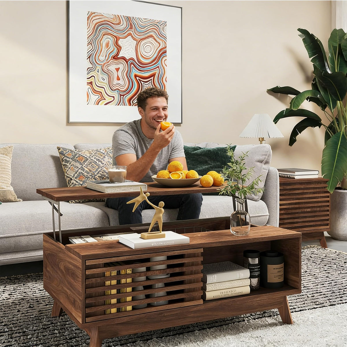 HAIOOU Lift Top Coffee Table with Storage for Living Room 35.4" Walnut