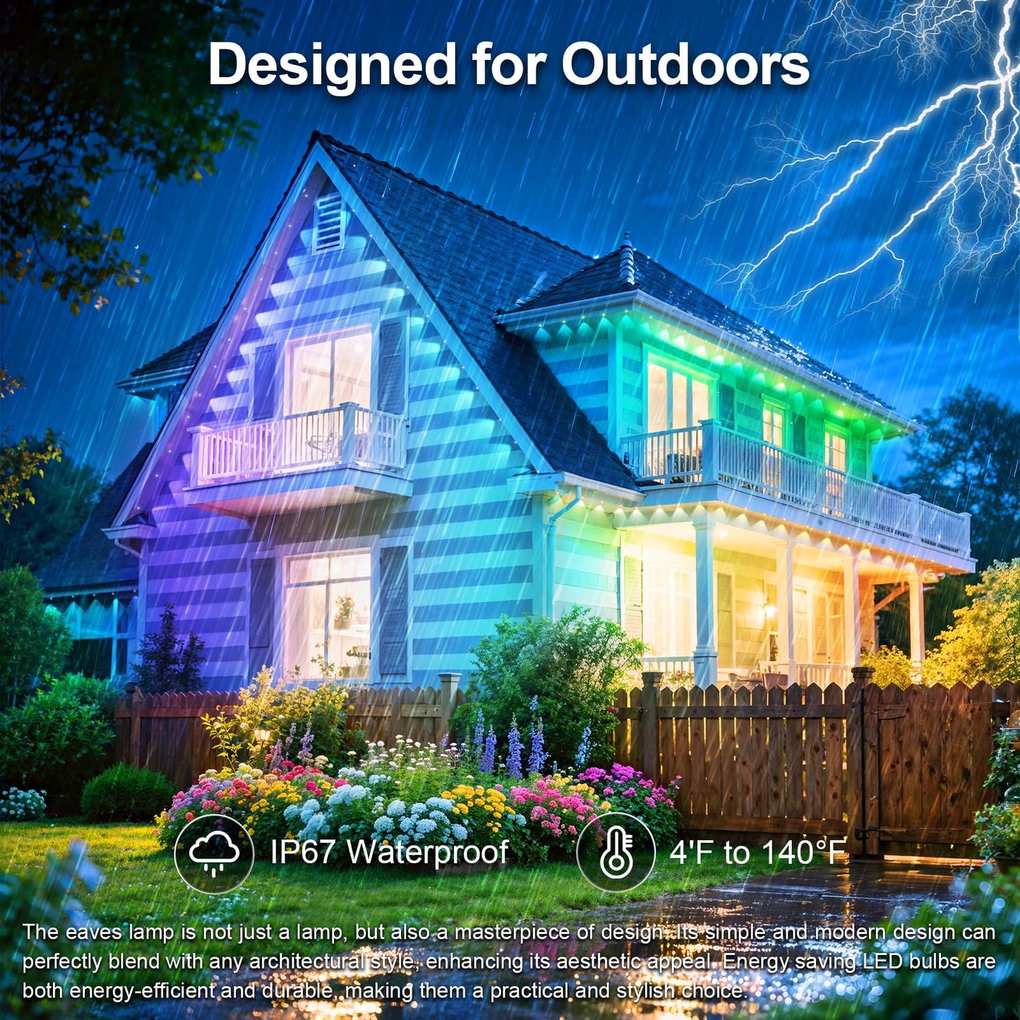 100FT/30M Permanent Outdoor RGB Lights - IP67 Waterproof with Smart App Control Remote,DIY Scene Modes, Music Synchronization,Eaves Lights for Garden Decor,Deck,Christmas