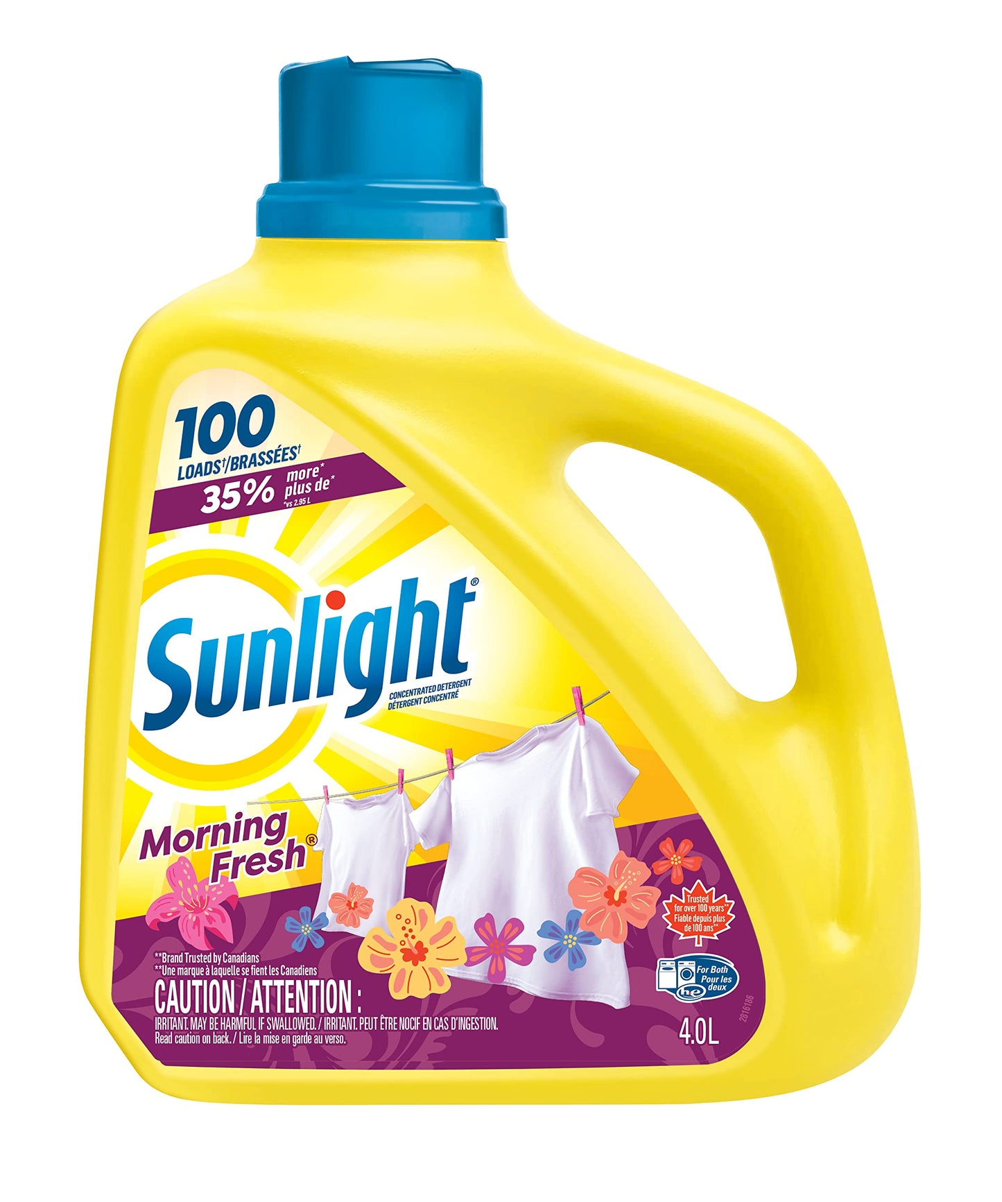 Sunlight Morning Fresh, Concentrated Liquid Laundry Detergent, Cleans, Freshens, Whitens, and Brightens, 4.0L, 100 Wash Loads, HE Compatible, 1 bottle