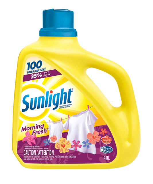 Sunlight Morning Fresh, Concentrated Liquid Laundry Detergent, Cleans, Freshens, Whitens, and Brightens, 4.0L, 100 Wash Loads, HE Compatible, 1 bottle