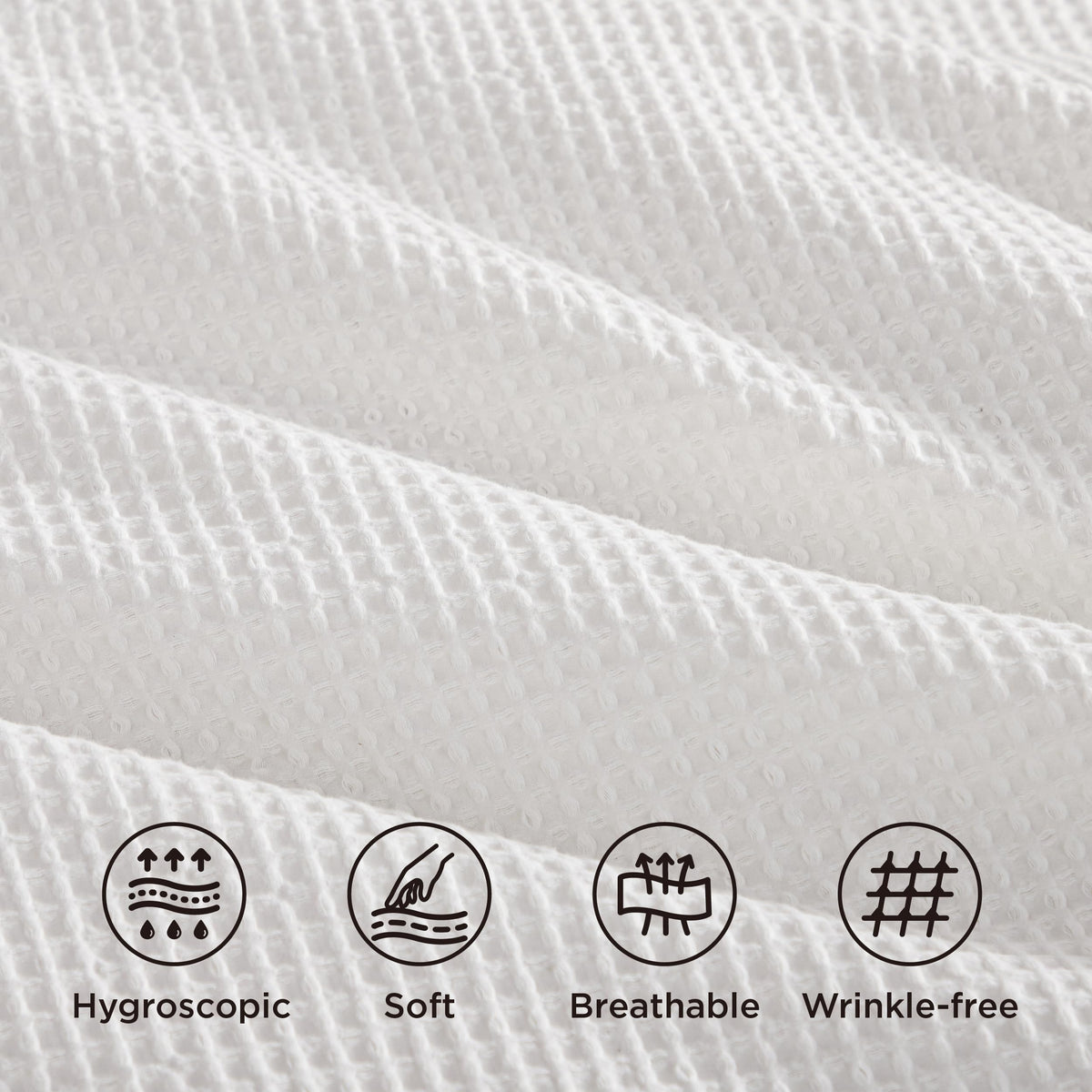 Bedsure PureWoven 3 Pieces 100% Cotton Waffle Duvet Cover Set, Queen, White