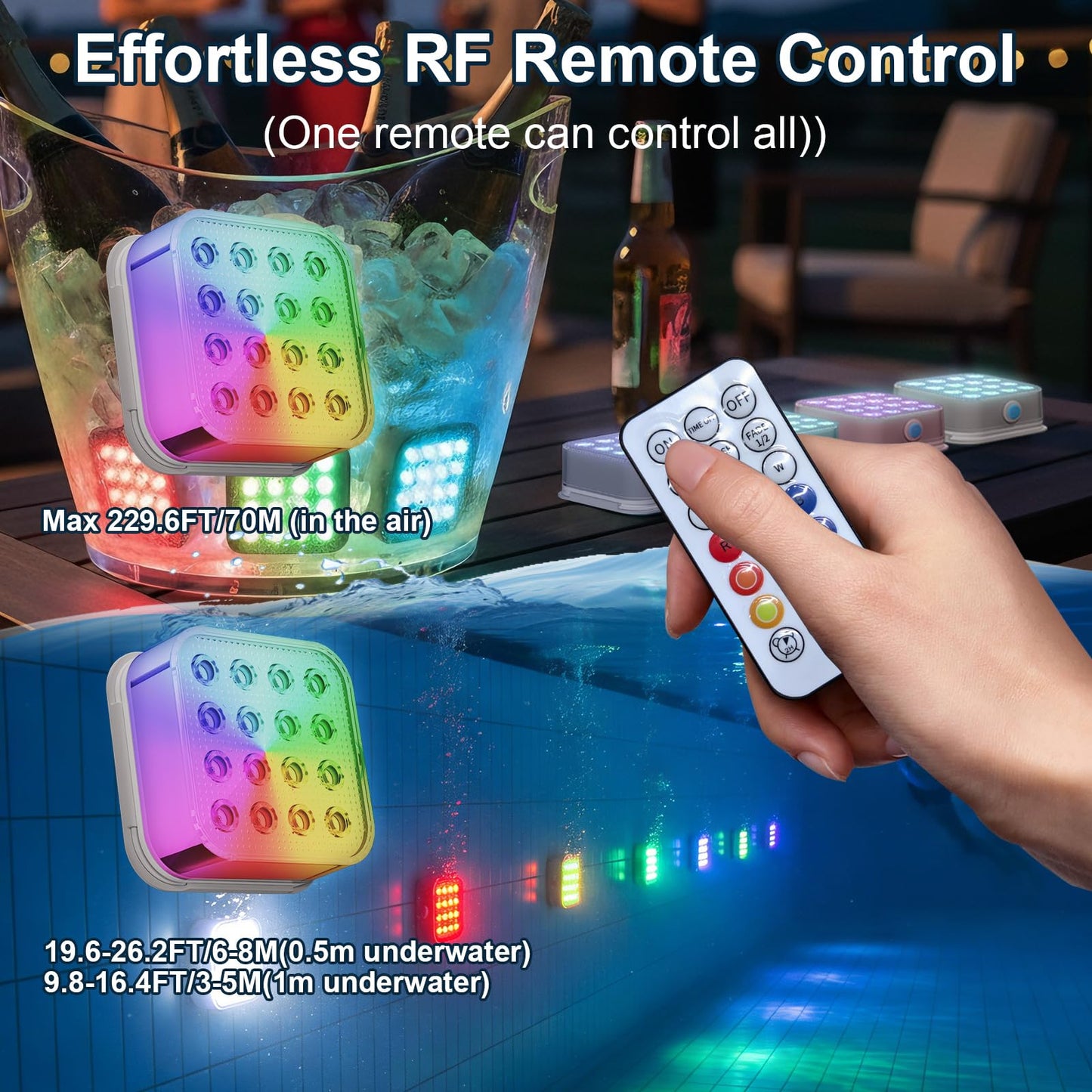 Rechargeable Submersible Pool Lights - Waterproof LED Pool Lights for Above Ground & Inground Pools, 16 Color Changing Underwater Lights with RF Remote, Magnetic Pond Lights for Hot Tub(1, WhiteA)