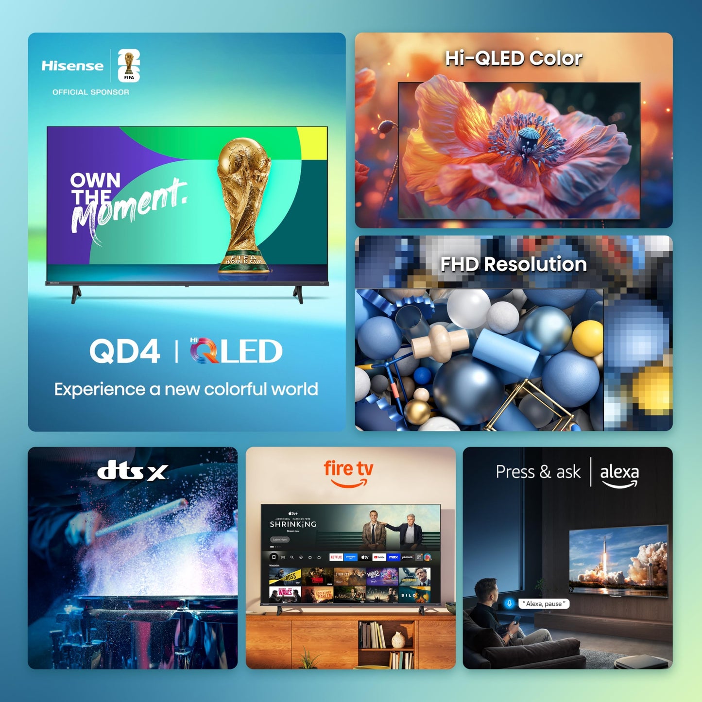 Hisense 40QD4SF - 40" Hi-QLED HD Smart Fire TV, Hi-QLED Color, Dolby Audio, Compatible with Alexa, Full Array LED, Slim Bezel Design (2026 Model)