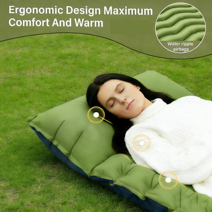 Camping Sleeping Pad, TocsQron Self Inflating Sleeping Mats with Pillow Carry Bag ＆ Built-in Foot Pump, Camping Air Mattress for Beach Backpacking Tent Hiking Traveling Picnic (Green and Blue)