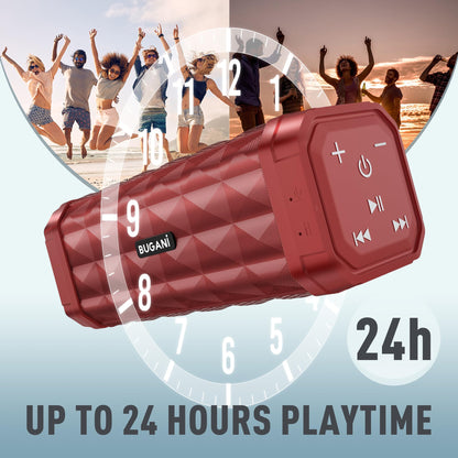 Bluetooth Speaker BUGANI Speaker Wireless, Louder Volume, Stereo Sound, 24H Playtime, 100ft Wireless Range, IPX5 Waterproof, Hands Free Calls, Built-in Mic, Portable Speaker for Home, Outdoor, Red
