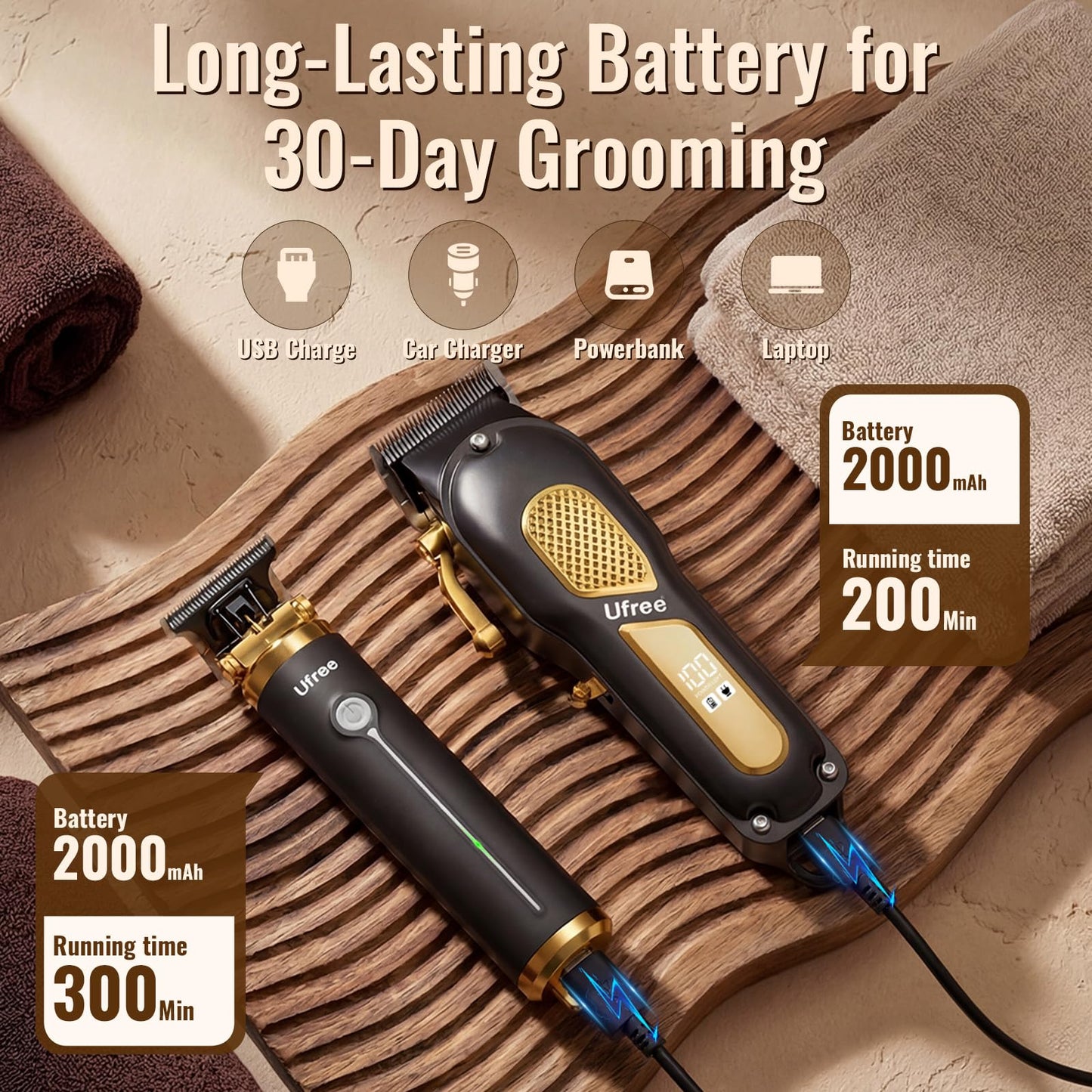 Ufree Hair Clippers for Men, Clippers and Trimmers Set, Cordless Barber Clippers, Grooming Kit, Gifts for Men