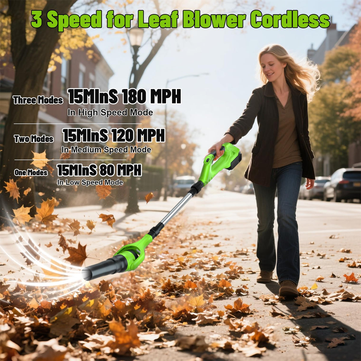 Leaf Blower Cordless, 21V Electric Leaf Blower Cordless with 2 Batteries