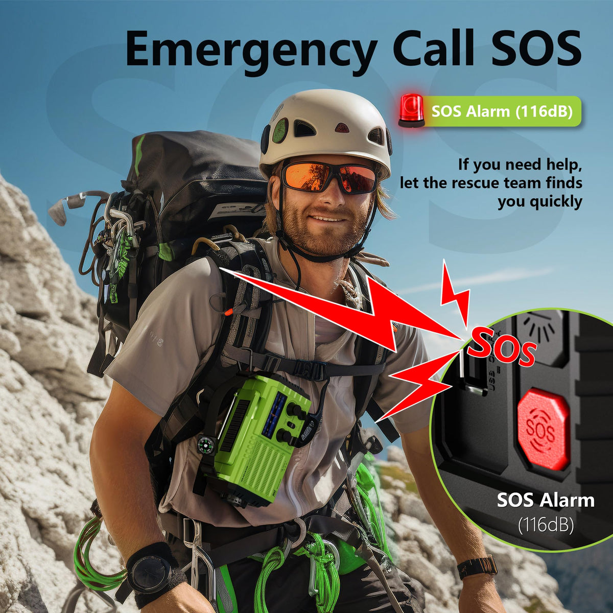 Emergency Radio 5000mAh Solar Hand Crank AM/FM/SW, Flashlight and SOS Alarm