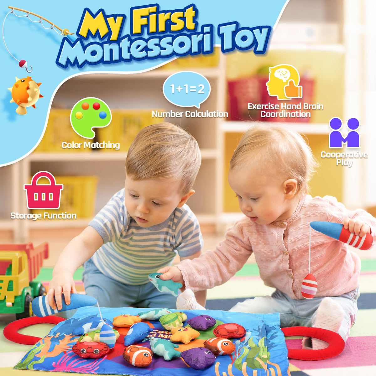 ZOOI 24PCS Cloth Fishing Game, Montessori Toys Gifts for Toddlers Ages 1-3