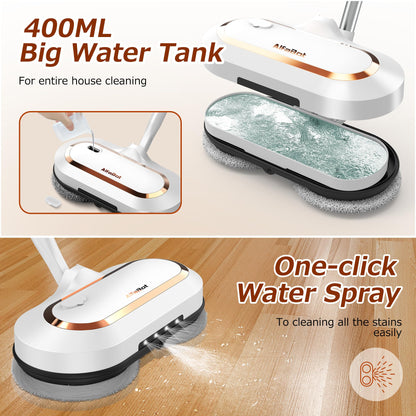 AlfaBot S2 Electric Spin Mop with Water Sprayer for Hardwood & Tile