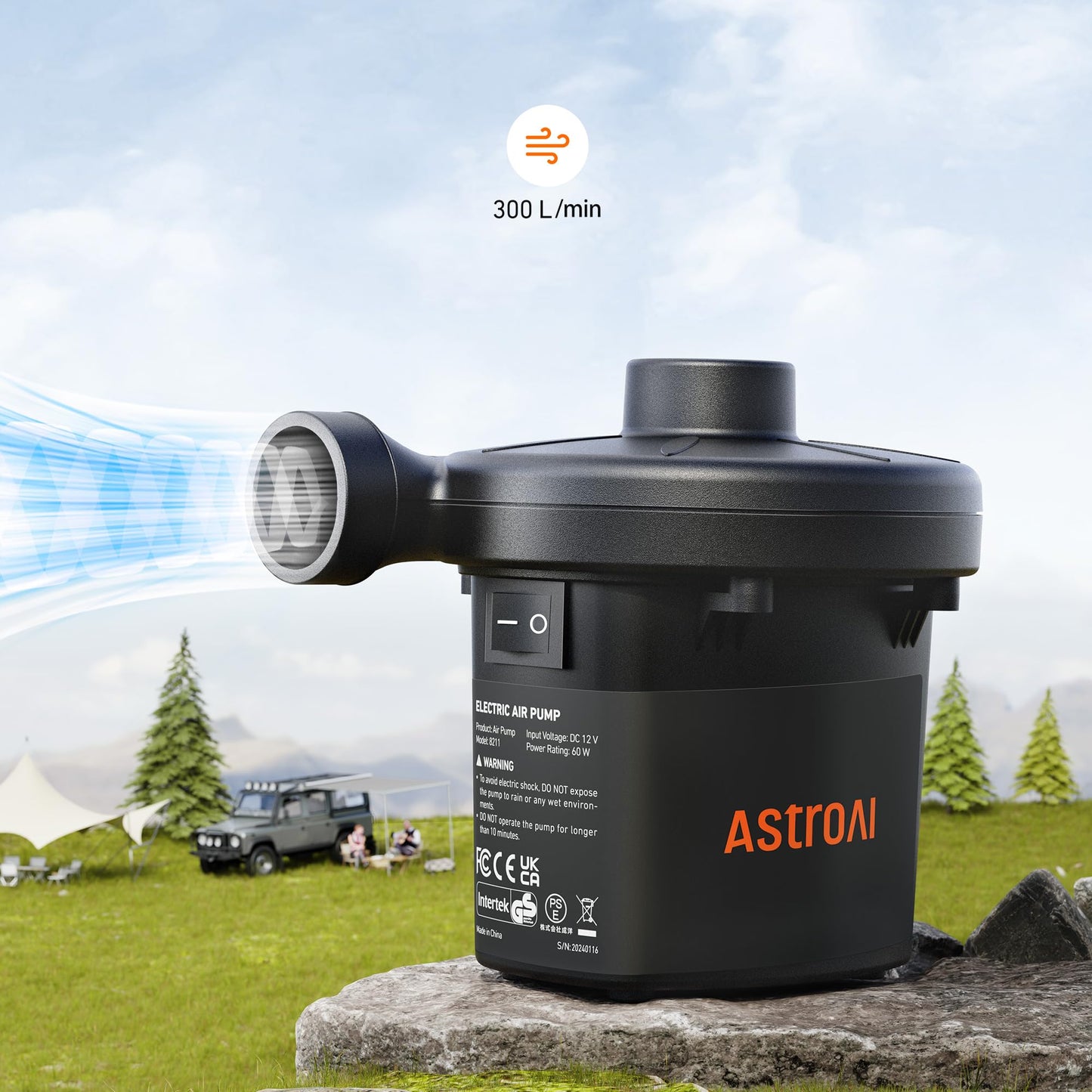 AstroAI Portable Air Pump for Inflator/Deflator - 110V AC/12V DC Air Mattress Pump, Electric Air Pump with 3 Nozzles, Suitable for Outdoor Camping Air Bed, Pool Toys, Swimming Ring