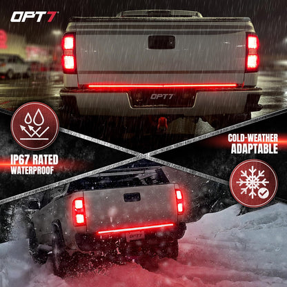 OPT7 48'' Redline Triple Row LED Tailgate Light Bar w/Sequential Red Turn Signal - Weatherproof Rigid Aluminum Frame Light Strip for Maverick Colorado - Full Function Reverse Brake Running
