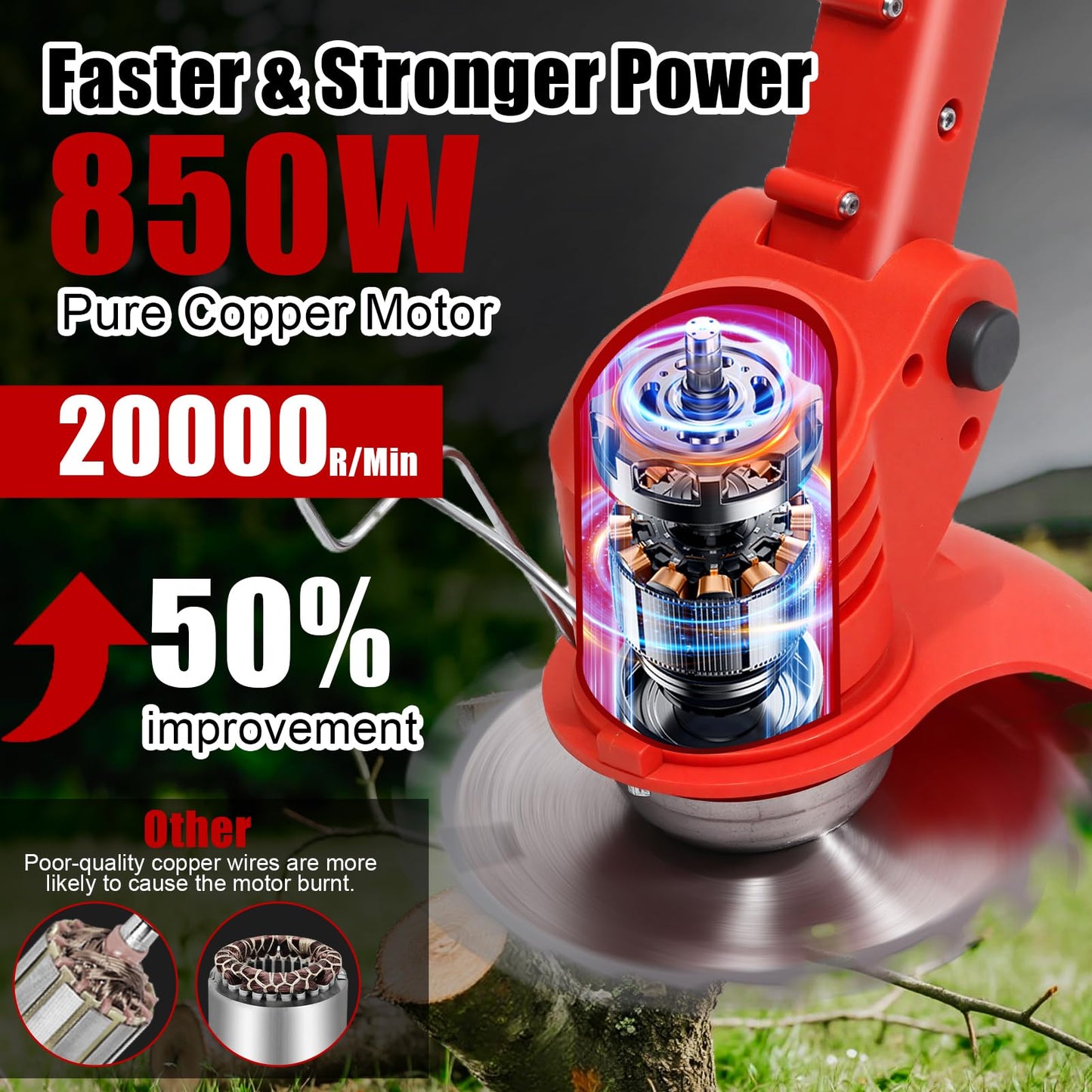 21V Cordless Weed Wacker for Women Seniors Lightweight Grass Trimmer – Includes 2 Batteries and Wheels 3-in-1 Weed Trimmer Edger Brush Cutter for Thick Grass, Small Yards, Gardens, and Fences