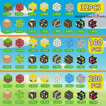 Magnetic Blocks, Magnetic Building Blocks for Kids Age 3+, Mine World Build Set, STEM Toys Road Construction Toy Magnetic Cubes with Car for Kids, Christmas Birthday Gift for Boys Girls