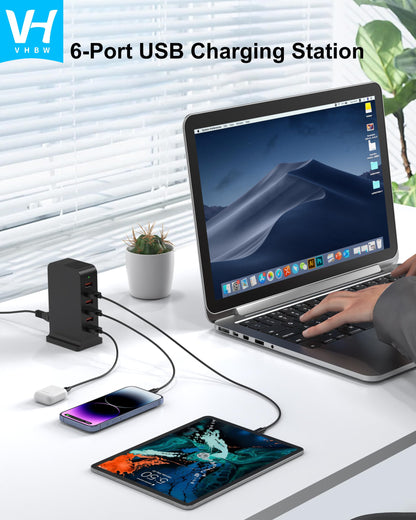 VHBW USB Charging Station, 6-Port 50W Power Centre with 1.8m Cord
